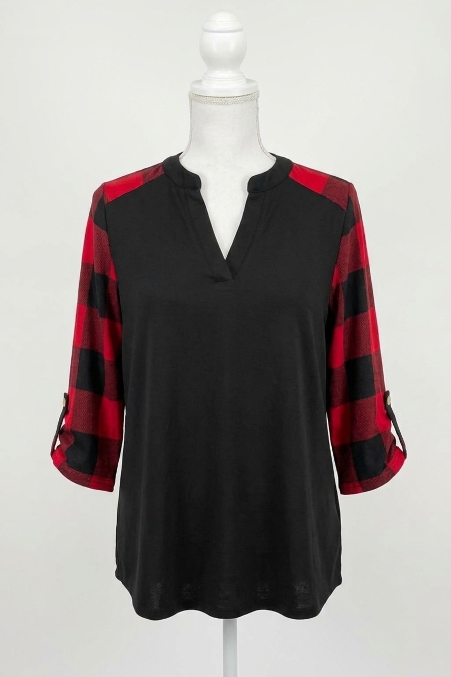 NEW HONEYME buffalo plaid gabby top in red/black